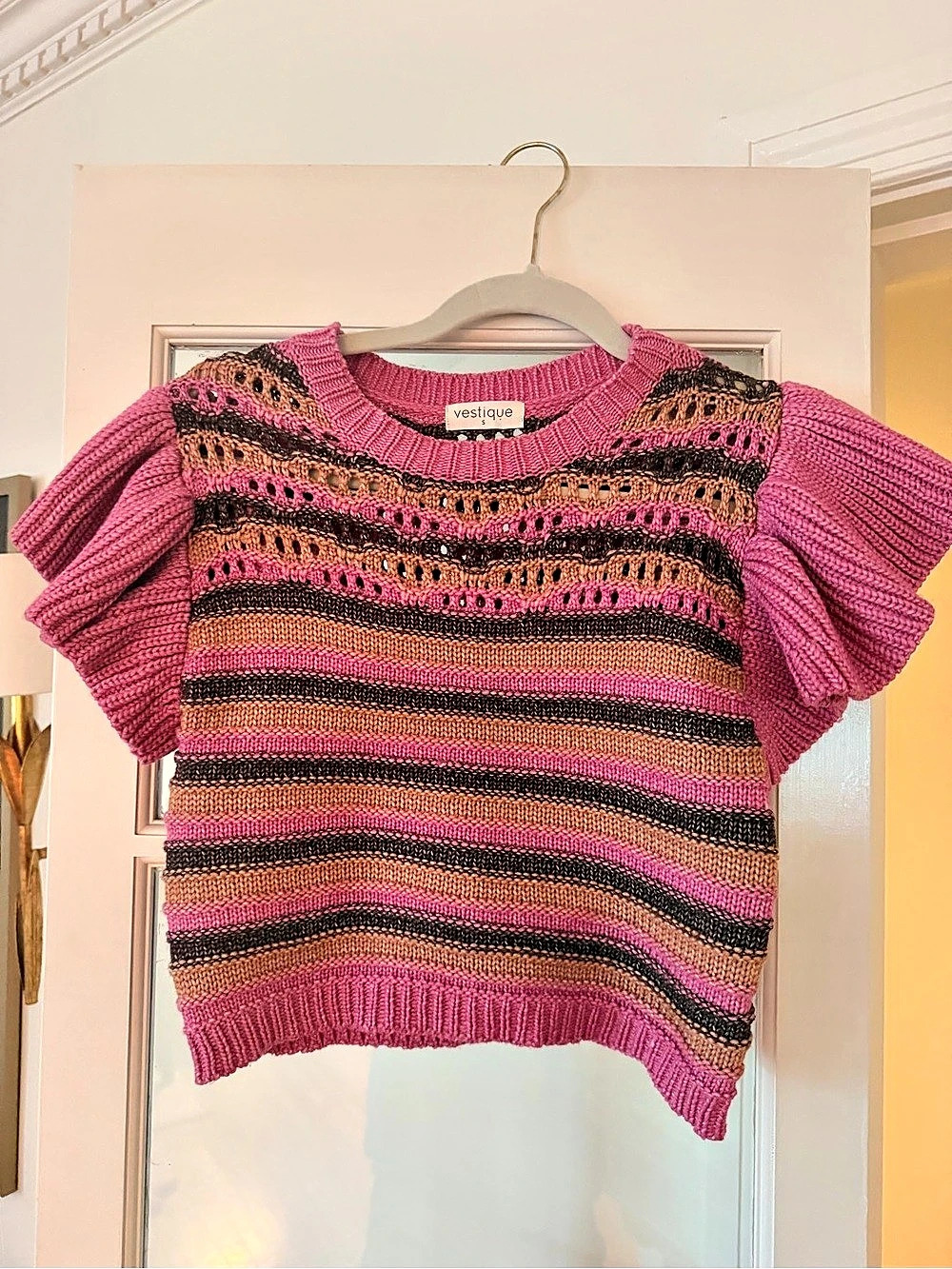 vestique Striped Knit Sweater in Pink & Brown Size Small